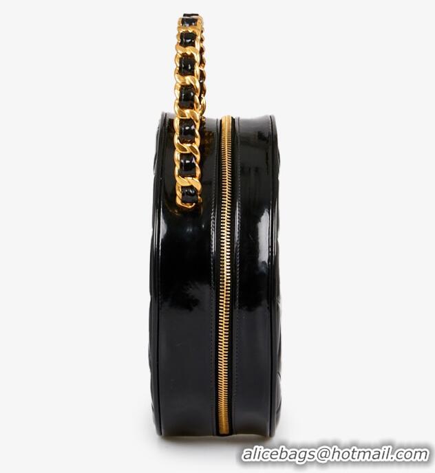 Grade Design Chanel Vanity Case Vintage Round Top Handle Bag Quilted Patent Leather CH8974 Black