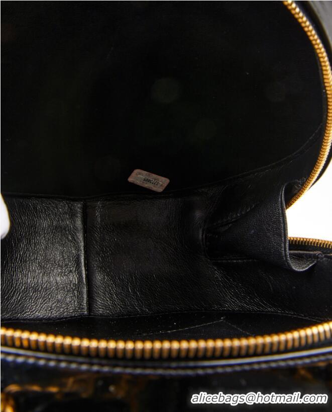 Grade Design Chanel Vanity Case Vintage Round Top Handle Bag Quilted Patent Leather CH8974 Black