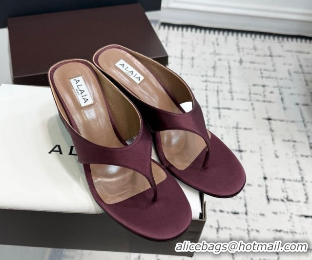 Sumptuous Alaia Cube Wedge Thong Slides Sandal 7.5cm in Satin Burgundy 0709007