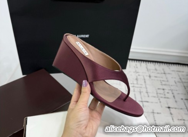 Sumptuous Alaia Cube Wedge Thong Slides Sandal 7.5cm in Satin Burgundy 0709007