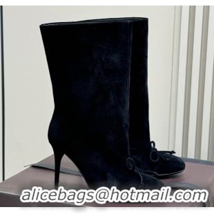 Purchase Alaia Heel Short Boots 9cm in Black Suede with Bow 0709032