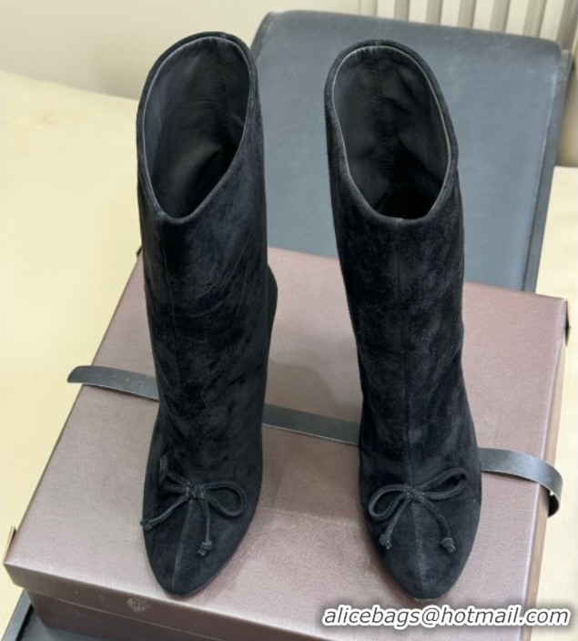 Purchase Alaia Heel Short Boots 9cm in Black Suede with Bow 0709032