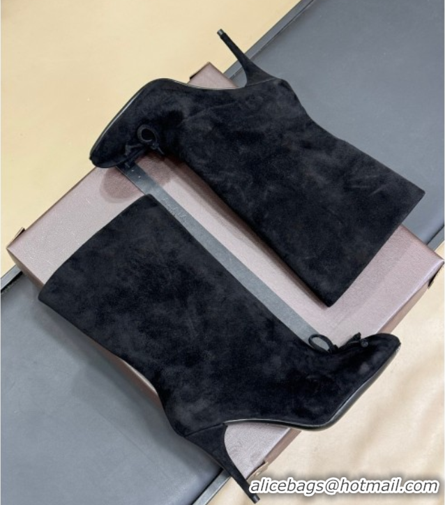 Purchase Alaia Heel Short Boots 9cm in Black Suede with Bow 0709032