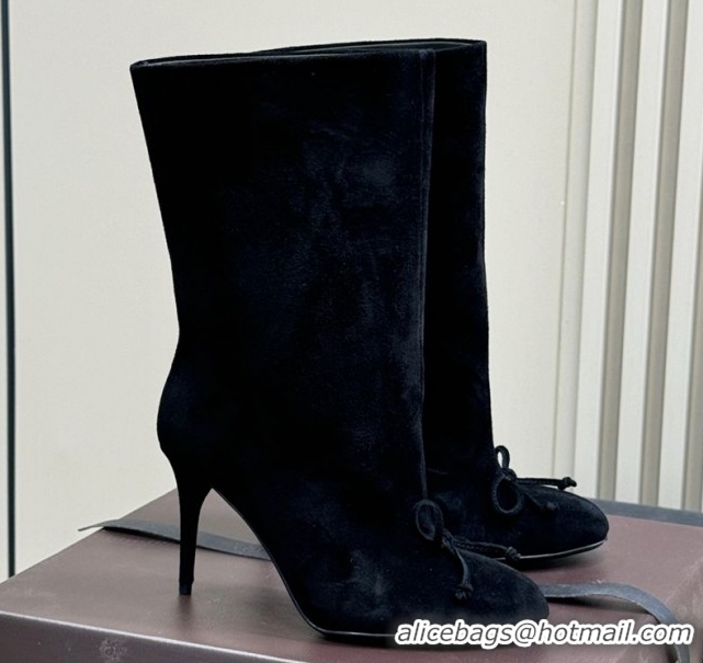 Purchase Alaia Heel Short Boots 9cm in Black Suede with Bow 0709032