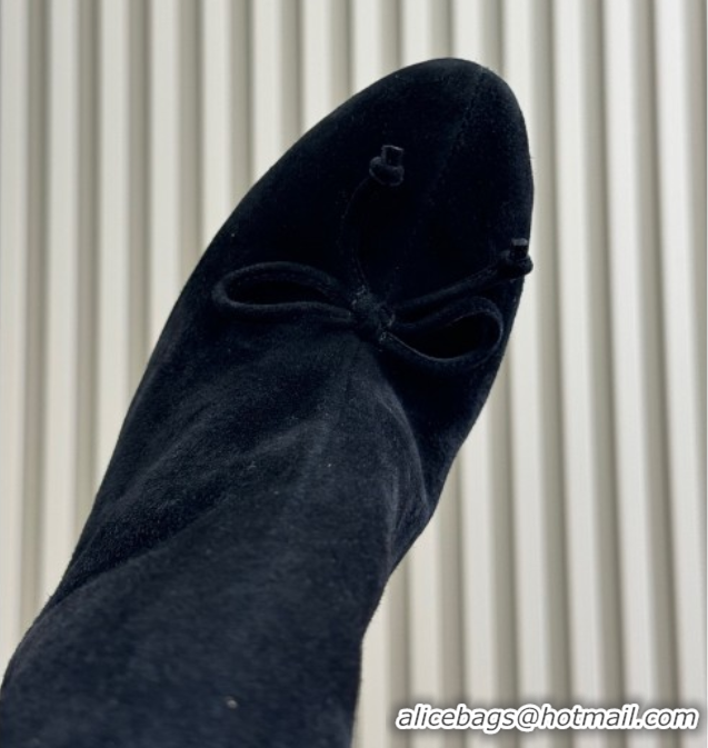 Purchase Alaia Heel Short Boots 9cm in Black Suede with Bow 0709032