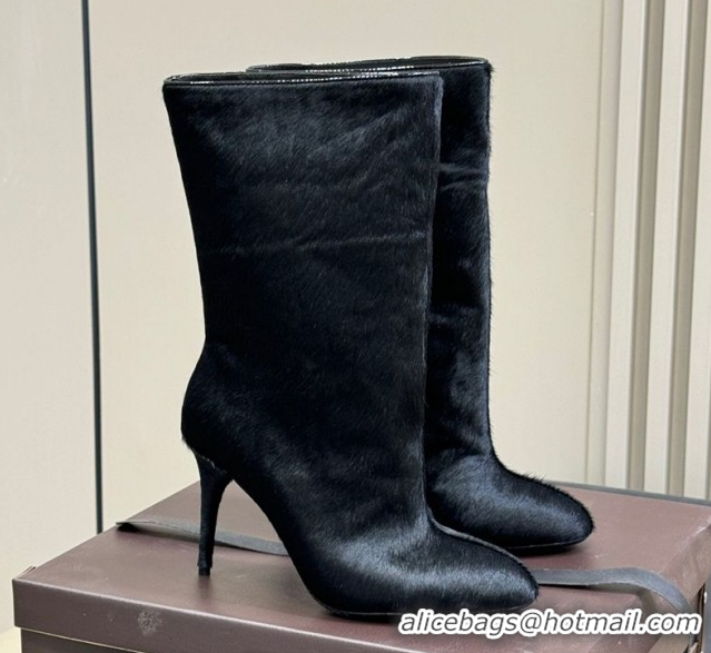 Luxurious Alaia Heel Short Boots 9cm in Mohair Black 0709034