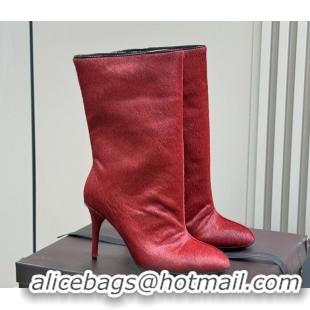 Perfect Alaia Heel Short Boots 9cm in Mohair Red 0709033