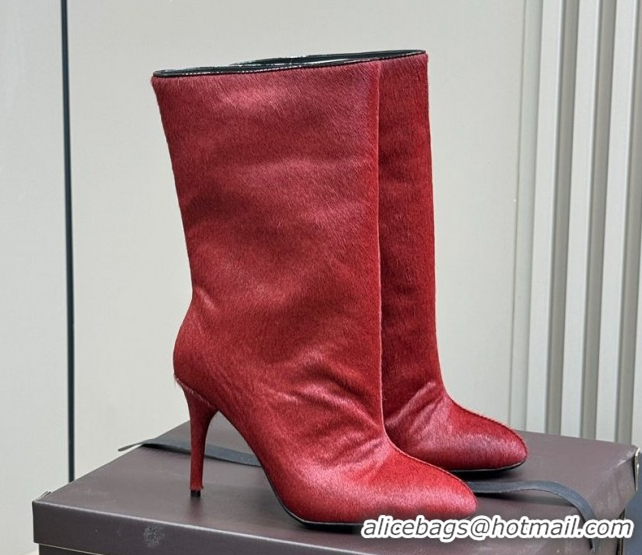 Perfect Alaia Heel Short Boots 9cm in Mohair Red 0709033