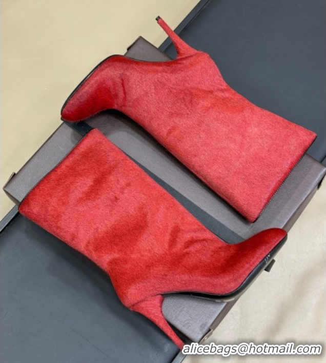 Perfect Alaia Heel Short Boots 9cm in Mohair Red 0709033