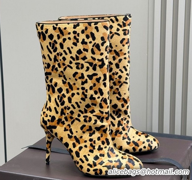 Pretty Style Alaia Heel Short Boots 9cm in Printed Mohair Yellow 0709035