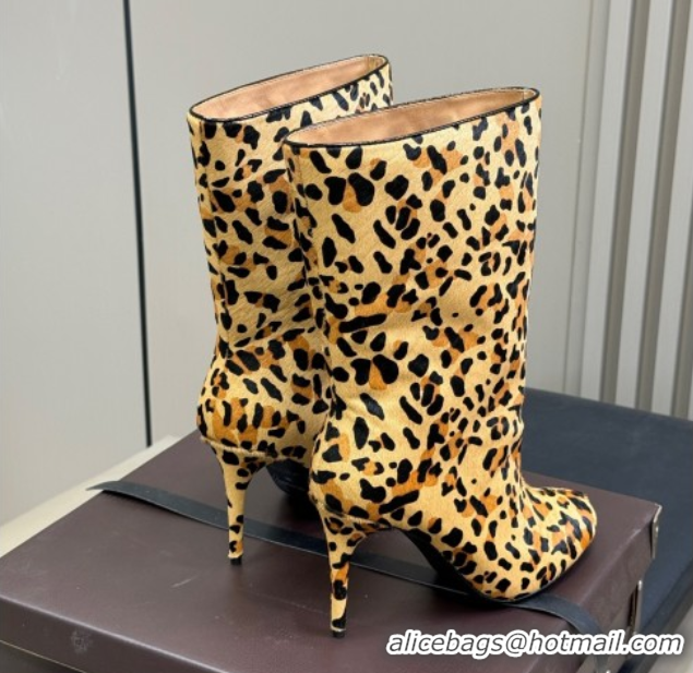 Pretty Style Alaia Heel Short Boots 9cm in Printed Mohair Yellow 0709035