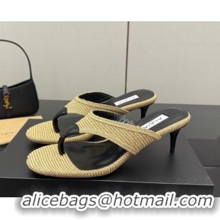 Top Grade Alaia Heel Thong Slides Sandal 5.5cm in Woven Beige 0827079