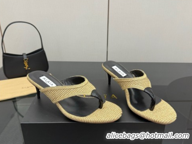 Top Grade Alaia Heel Thong Slides Sandal 5.5cm in Woven Beige 0827079
