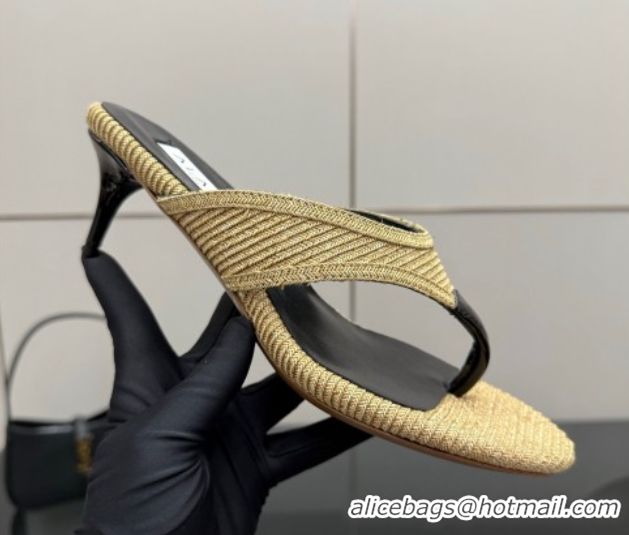 Top Grade Alaia Heel Thong Slides Sandal 5.5cm in Woven Beige 0827079