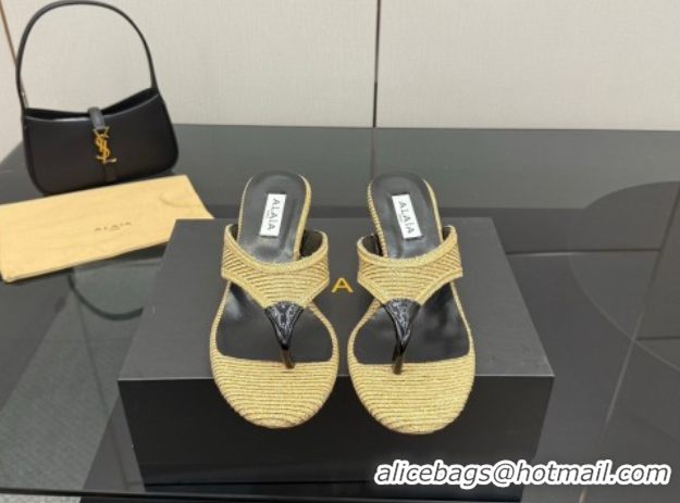 Top Grade Alaia Heel Thong Slides Sandal 5.5cm in Woven Beige 0827079