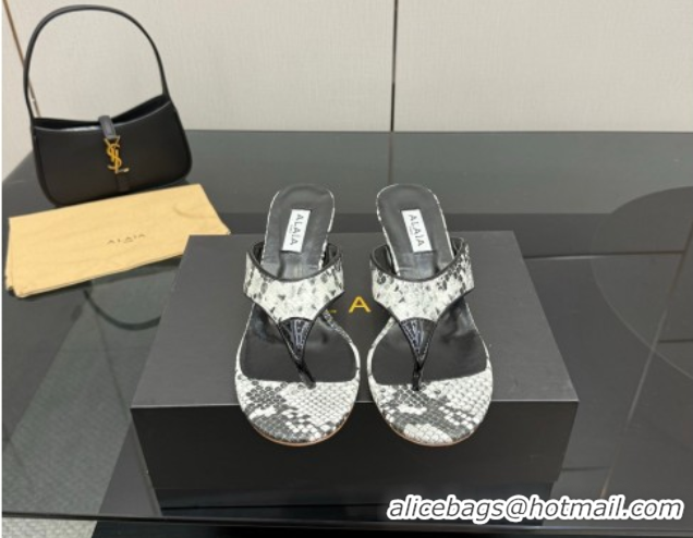 Charming Alaia Heel Thong Slides Sandal 5.5cm in Snakeskin-Like Grey 0827080