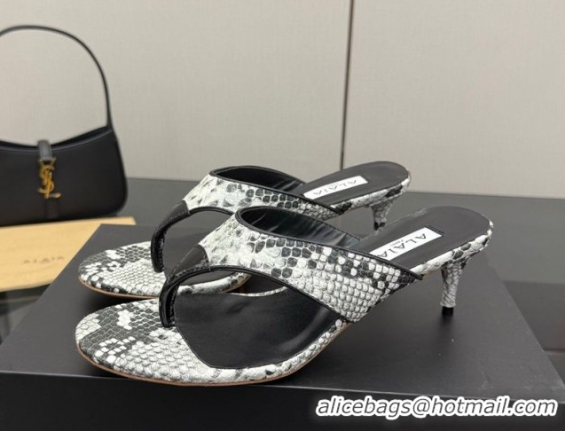 Charming Alaia Heel Thong Slides Sandal 5.5cm in Snakeskin-Like Grey 0827080