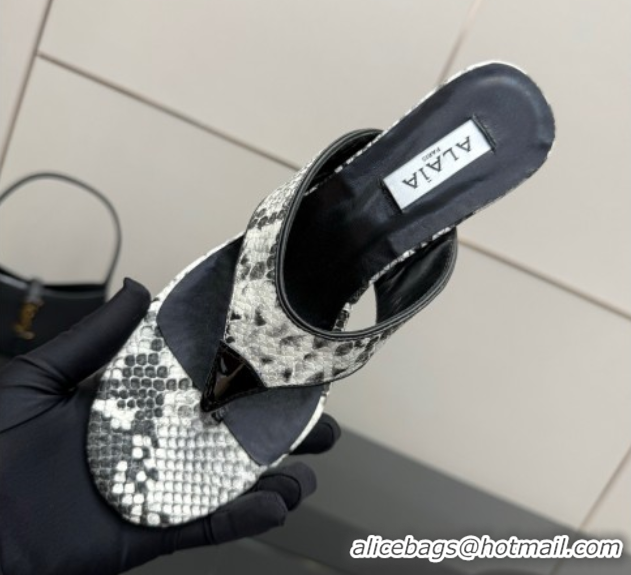 Charming Alaia Heel Thong Slides Sandal 5.5cm in Snakeskin-Like Grey 0827080