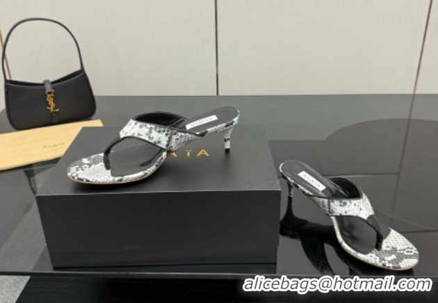 Charming Alaia Heel Thong Slides Sandal 5.5cm in Snakeskin-Like Grey 0827080