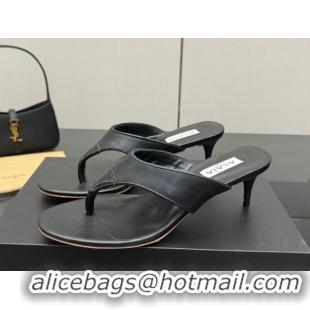 Grade Quality Alaia Heel Thong Slides Sandal 5.5cm in Leather Black 0827081