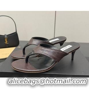 Best Grade Alaia Heel Thong Slides Sandal 5.5cm in Snakeskin Like Brown 0827082