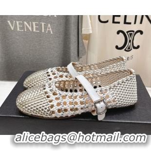 Most Popular Alaia Woven Ballet Flats White/Light Gold 0827086