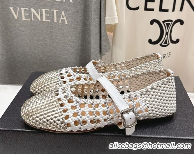 Most Popular Alaia Woven Ballet Flats White/Light Gold 0827086