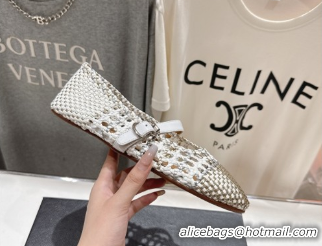 Most Popular Alaia Woven Ballet Flats White/Light Gold 0827086
