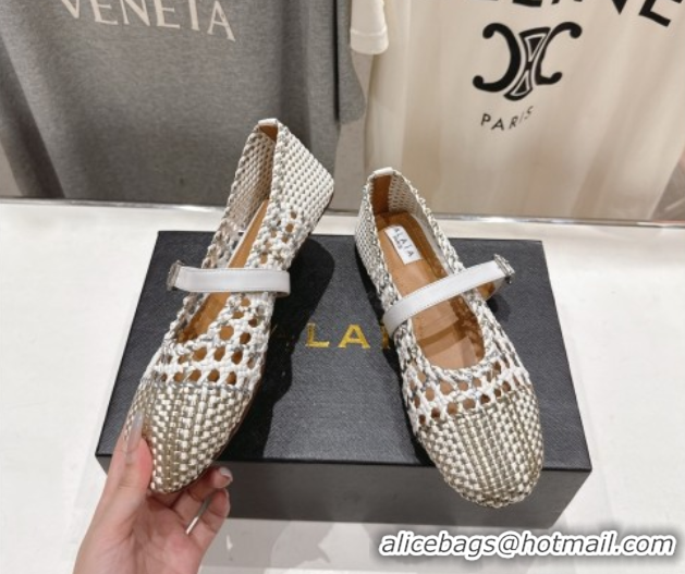 Most Popular Alaia Woven Ballet Flats White/Light Gold 0827086
