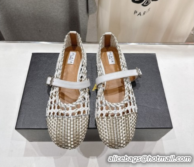 Most Popular Alaia Woven Ballet Flats White/Light Gold 0827086