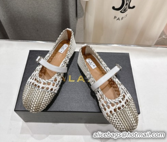 Most Popular Alaia Woven Ballet Flats White/Light Gold 0827086