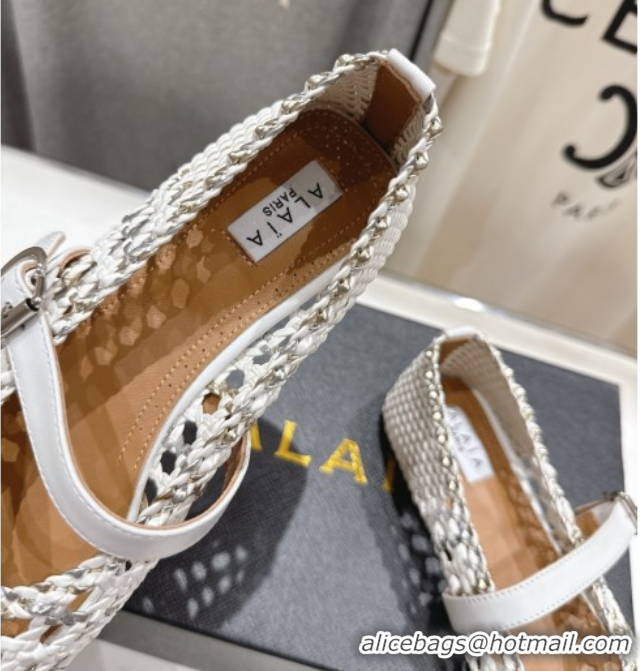 Most Popular Alaia Woven Ballet Flats White/Light Gold 0827086