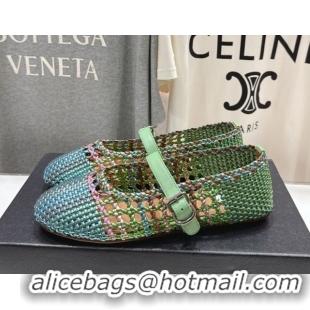 Grade Quality Alaia Woven Ballet Flats Green/Blue 0827087