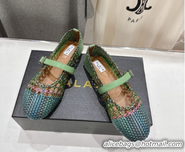Grade Quality Alaia Woven Ballet Flats Green/Blue 0827087