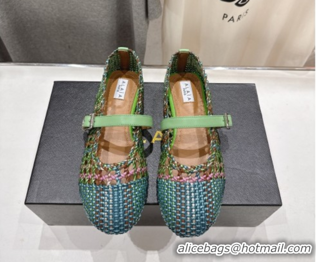 Grade Quality Alaia Woven Ballet Flats Green/Blue 0827087