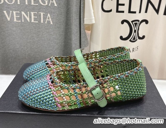 Grade Quality Alaia Woven Ballet Flats Green/Blue 0827087