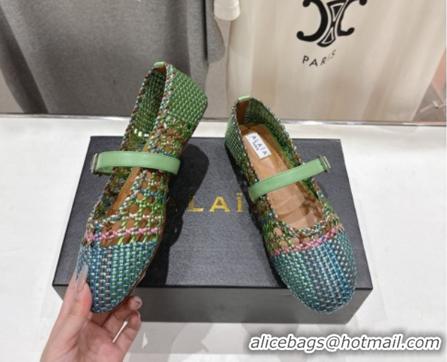 Grade Quality Alaia Woven Ballet Flats Green/Blue 0827087
