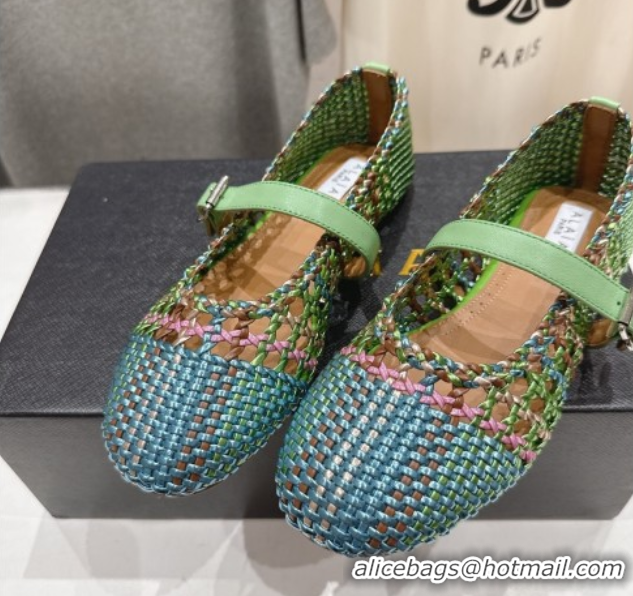 Grade Quality Alaia Woven Ballet Flats Green/Blue 0827087