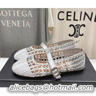 Top Design Alaia Woven Ballet Flats White/Silver 0827088