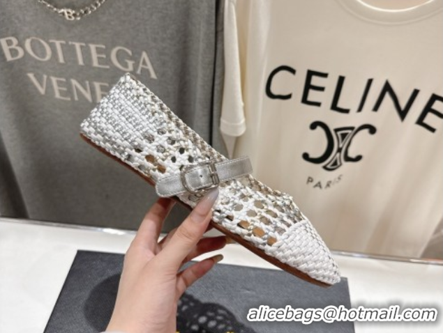 Top Design Alaia Woven Ballet Flats White/Silver 0827088