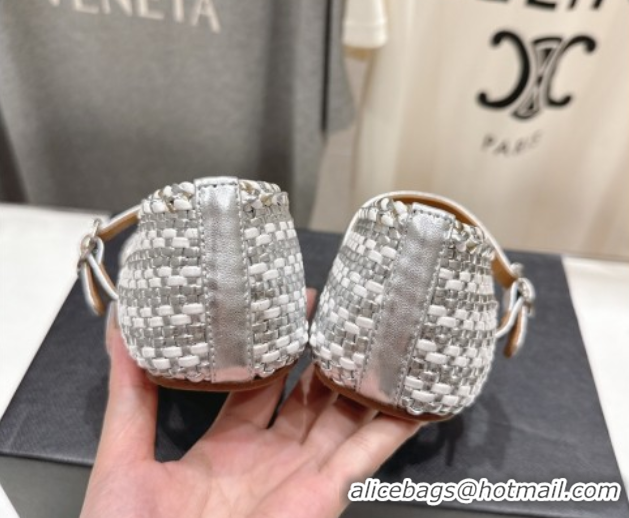 Top Design Alaia Woven Ballet Flats White/Silver 0827088