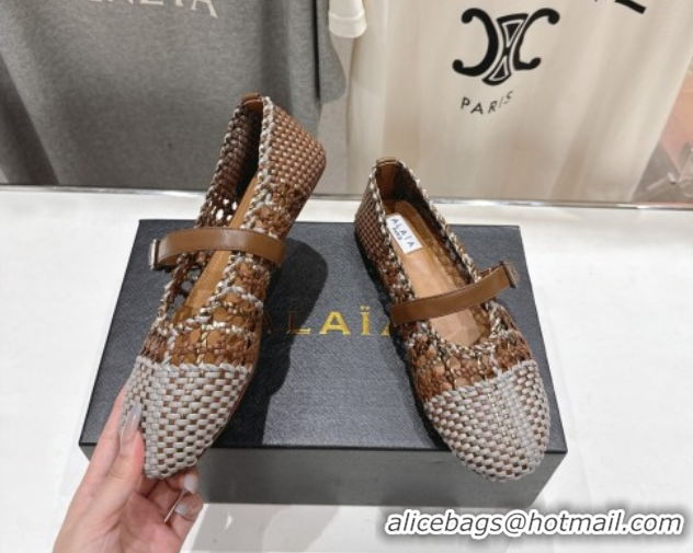 Pretty Style Alaia Woven Ballet Flats Grey/Brown 0827089