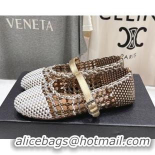 Good Quality Alaia Woven Ballet Flats White/Aged Gold 0827090