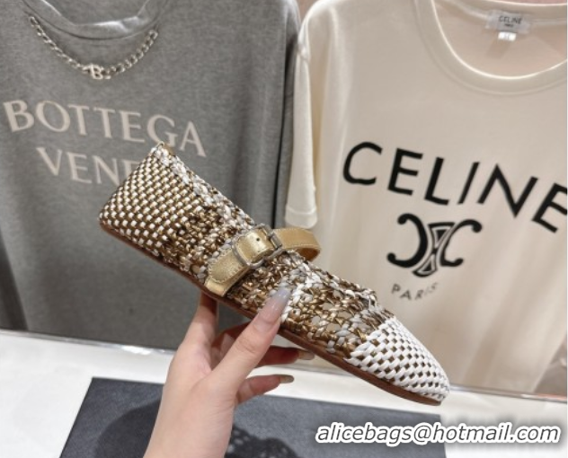 Good Quality Alaia Woven Ballet Flats White/Aged Gold 0827090