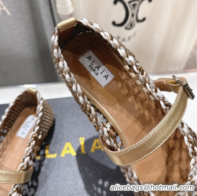 Good Quality Alaia Woven Ballet Flats White/Aged Gold 0827090