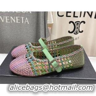 Best Grade Alaia Woven Ballet Flats Green/Purple 0827091