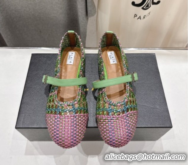 Best Grade Alaia Woven Ballet Flats Green/Purple 0827091