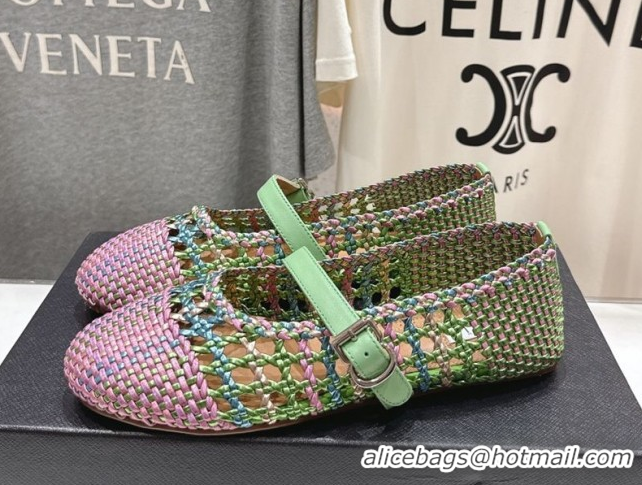 Best Grade Alaia Woven Ballet Flats Green/Purple 0827091
