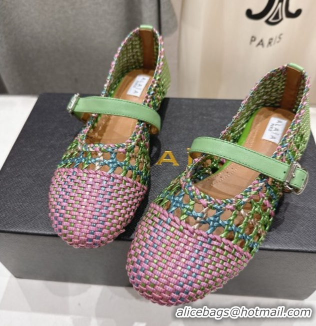 Best Grade Alaia Woven Ballet Flats Green/Purple 0827091