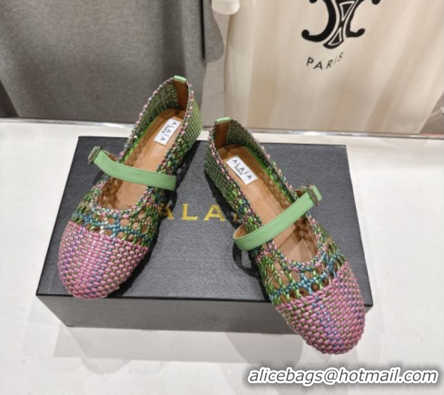 Best Grade Alaia Woven Ballet Flats Green/Purple 0827091